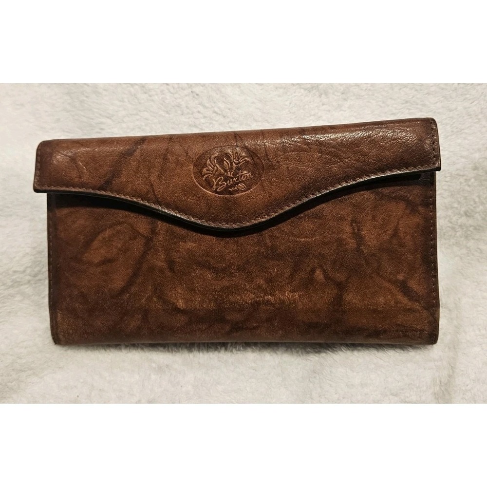 Buxton Cow Hide Leather Mahogany Heiress Organizer Clutch Brown